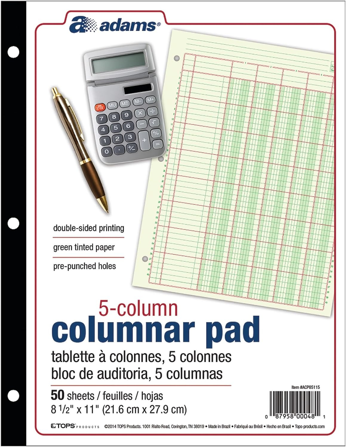Adams Columnar Analysis Pad, 5 Column Ledger, 8.5″ X 11″, 100 Pages