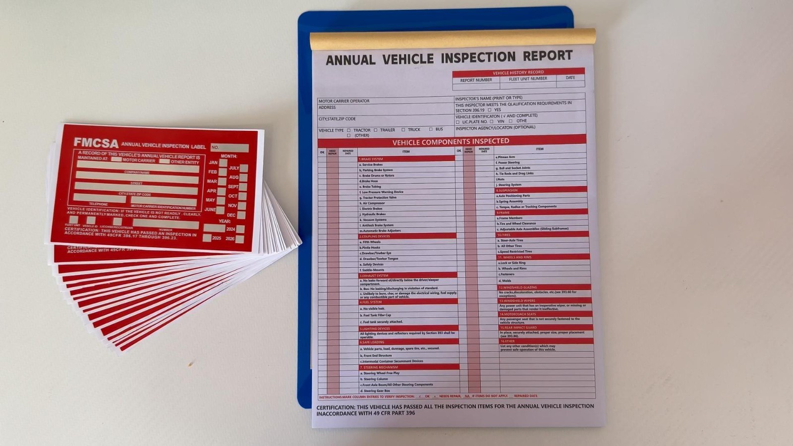 30-Pack Vehicle Inspection Report Forms, 3-Ply Carbonless & Hardboard, DOT Compl