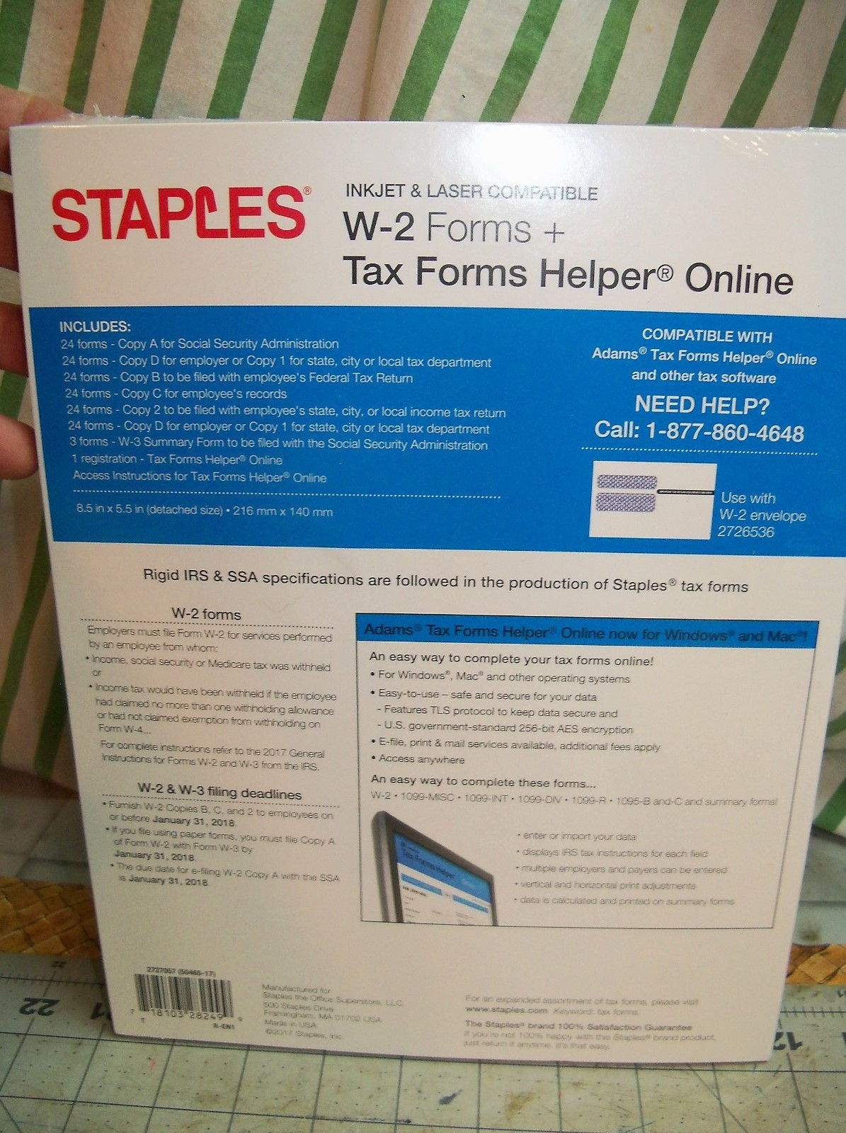 Staples 2017 Tax Forms Helper Online W-2 Forms Kit 24 6 Part Sets Filing PC /Mac