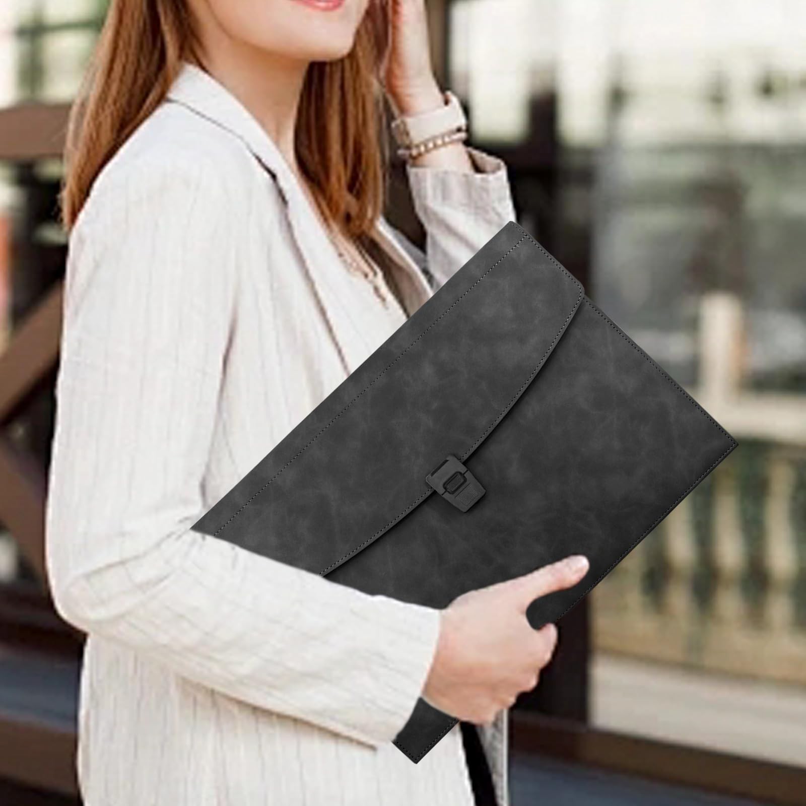 VANRA File Folder Document Holder Faux Leather Portfolio Filing Black