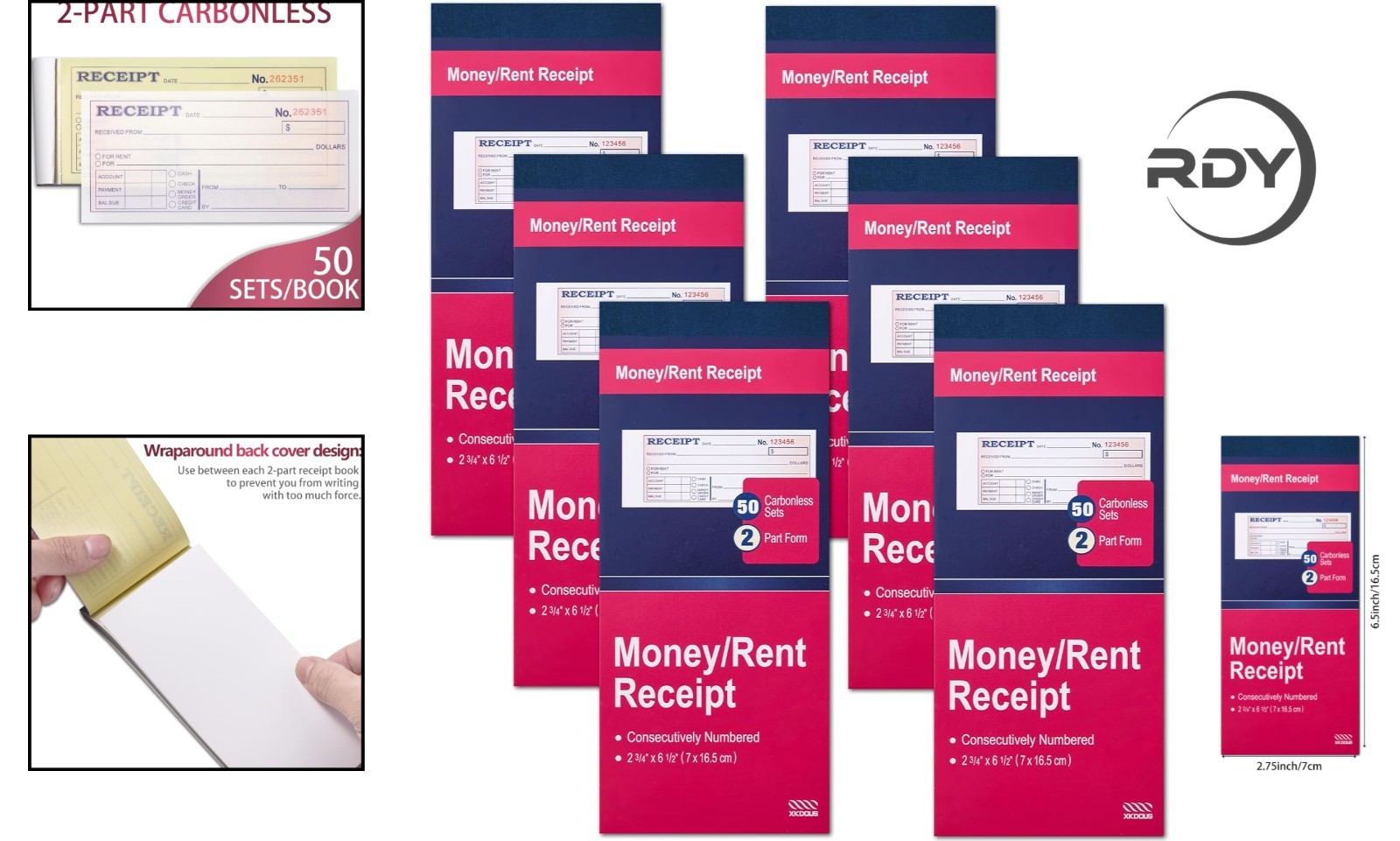 Efficient 2-Part Receipt Book with Wraparound Dividers: 6 Packs for All Needs