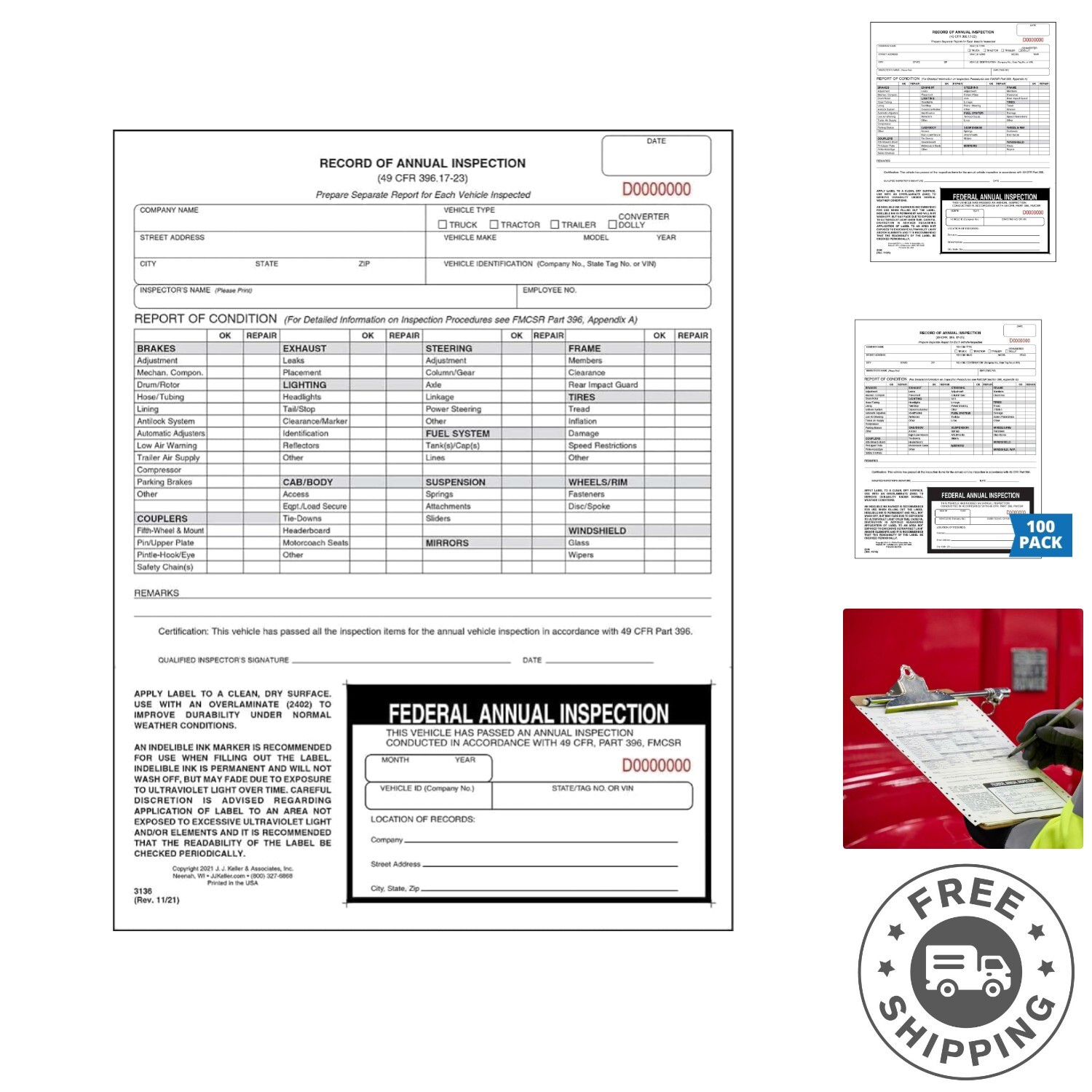 Comprehensive DOT Inspection Forms with Decals – 100-Pack for Fleet Compliance
