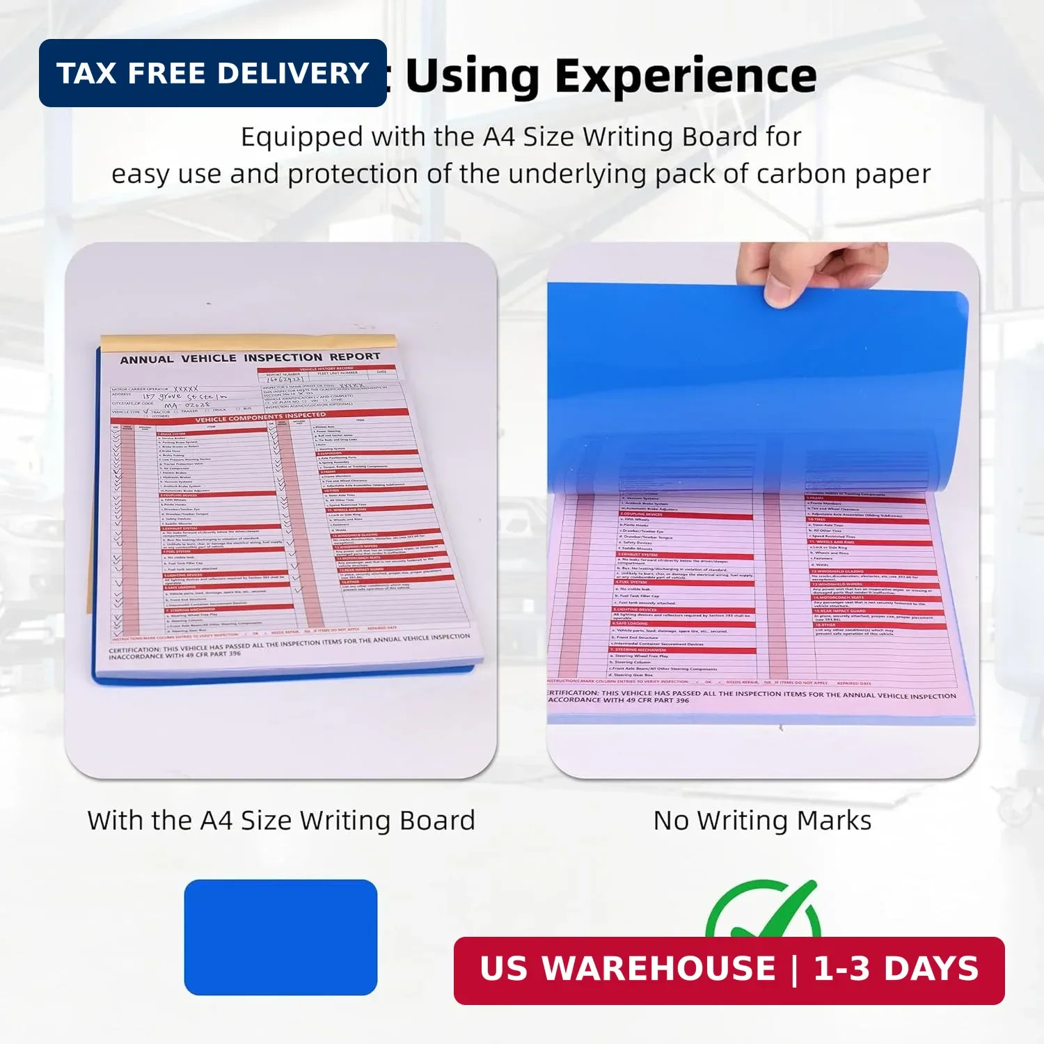 30-Pack Annual Vehicle Inspection Report Form, 3-Ply Carbonless Form and Hardboa