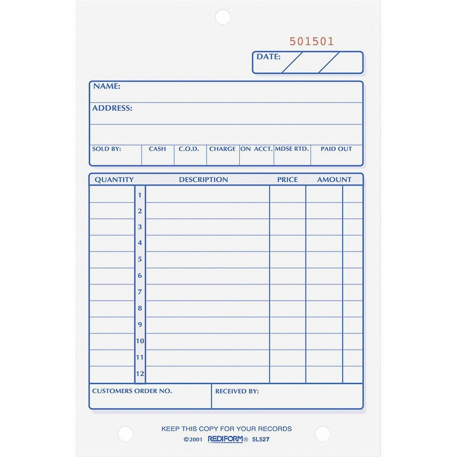 Rediform 5L527 Carbonless Sales Forms 50 Sheets 2 Part 4.25×6.37