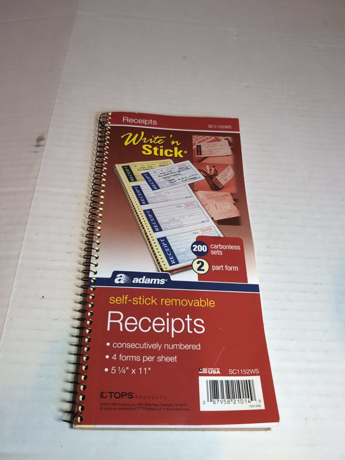 Write and Stick Self Stick Removable Receipts Book 2 Part Carbonless Set