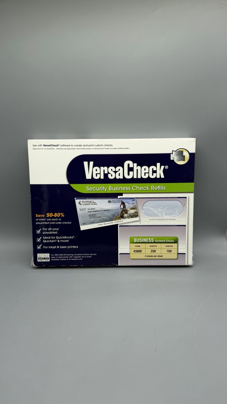 VersaCheck Secure Checks – 750 Blank Business Checks – Blue Prestige