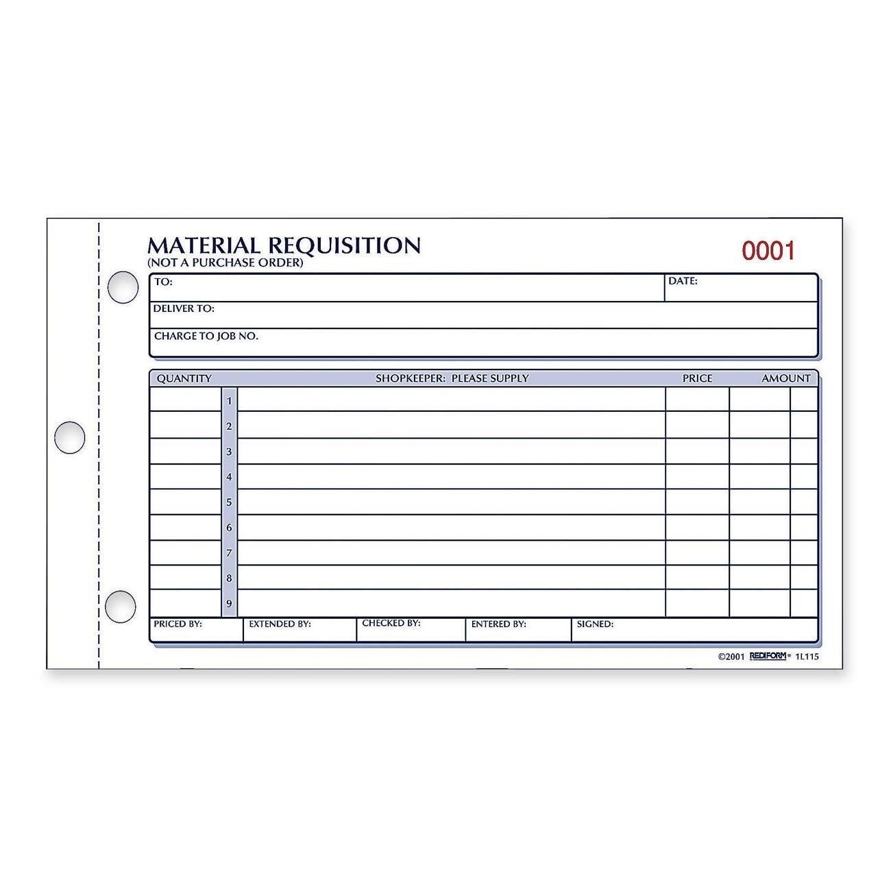 Rediform Material Requisition Book, Carbonless, 2 Part, 4.25 x White/Yellow