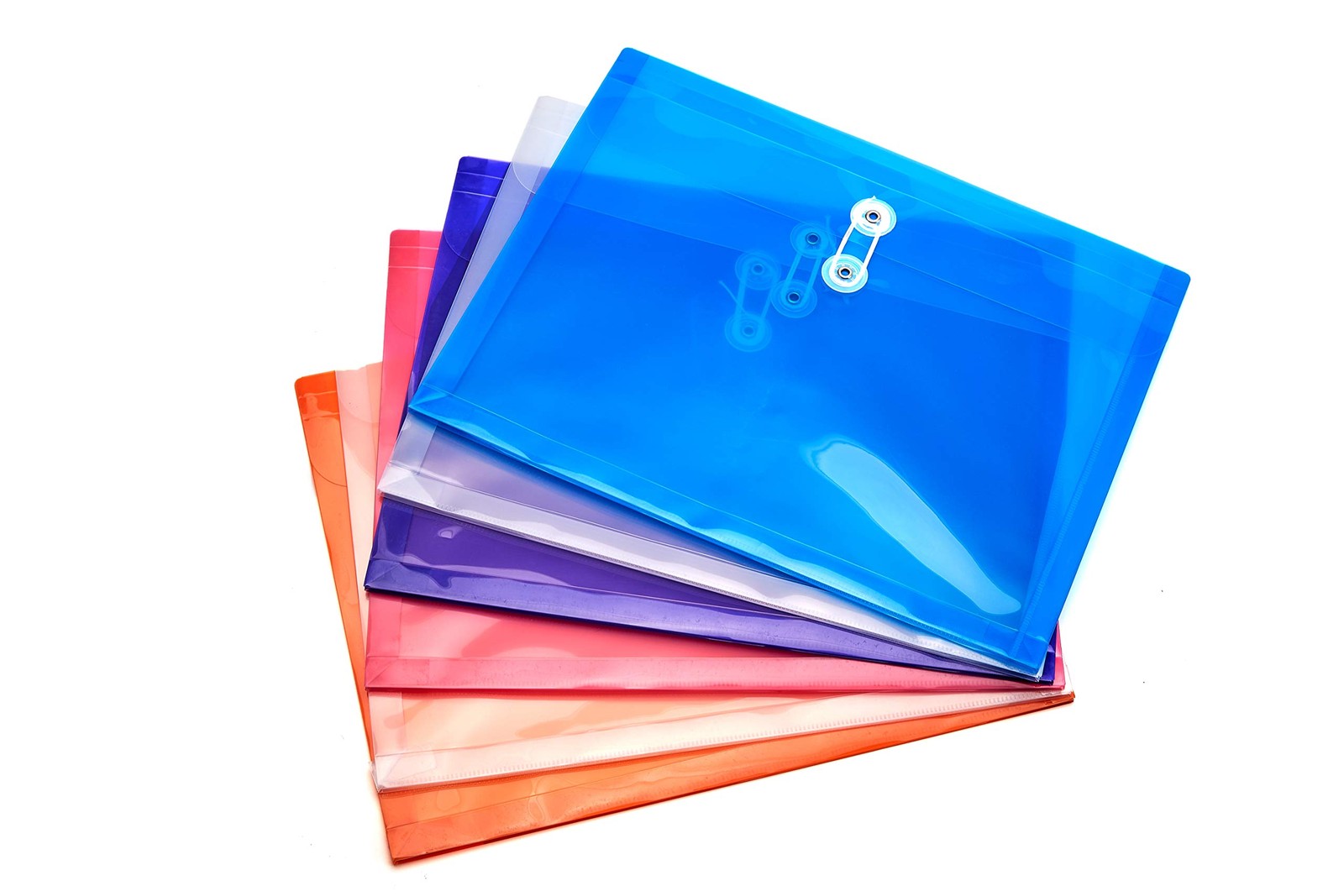 FANWU Plastic Letter Size Envelopes with Button & Assorted Colors – 6 Pack