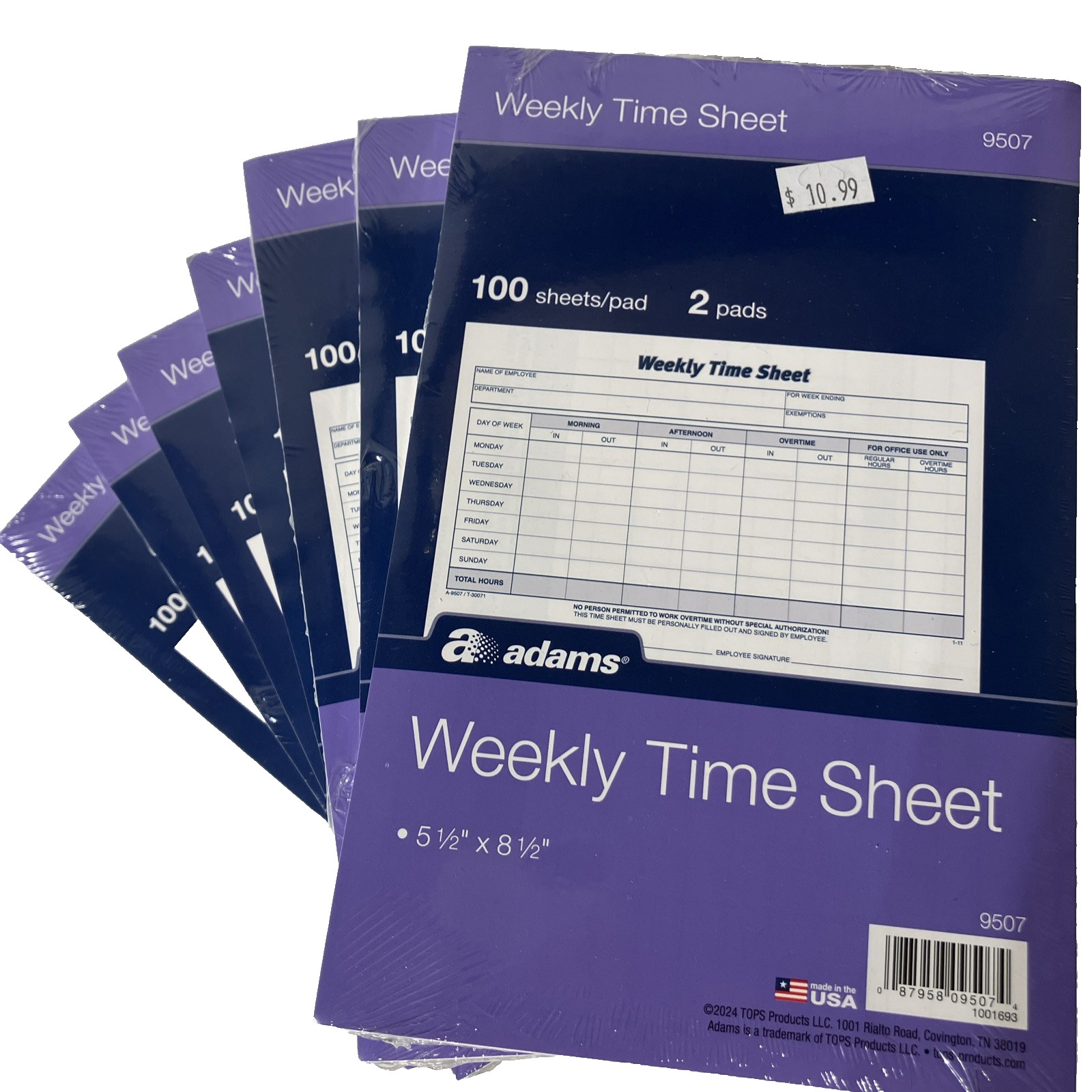 Adams Weekly Time Sheets 9507ABF 5.5″ x 8.5″ Blue/White 2 Pads of 700 Sheets NEW