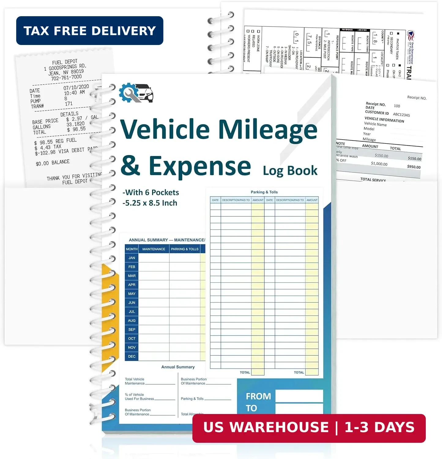 1 Pcs Auto Vehicle Mileage and Expense Journal with 6 Pockets 600+ Entries 5-1/4