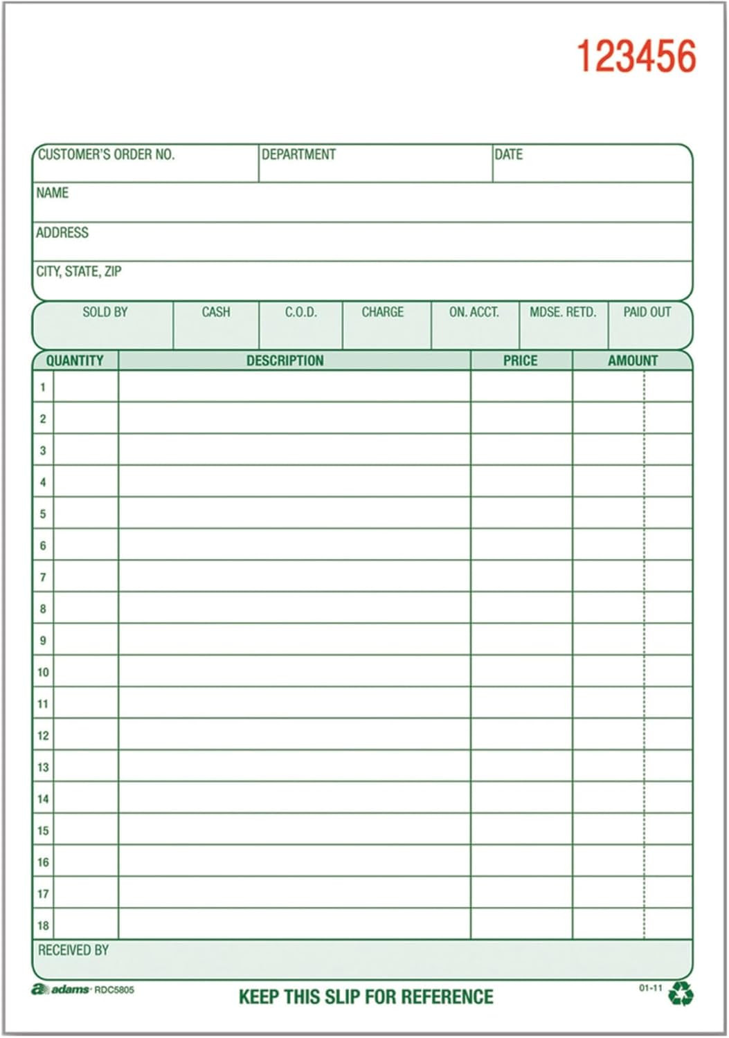All Purpose Sales Order Book, 2-Part Carbonless, White/Canary, 5-9/16 X 8-7/16 I