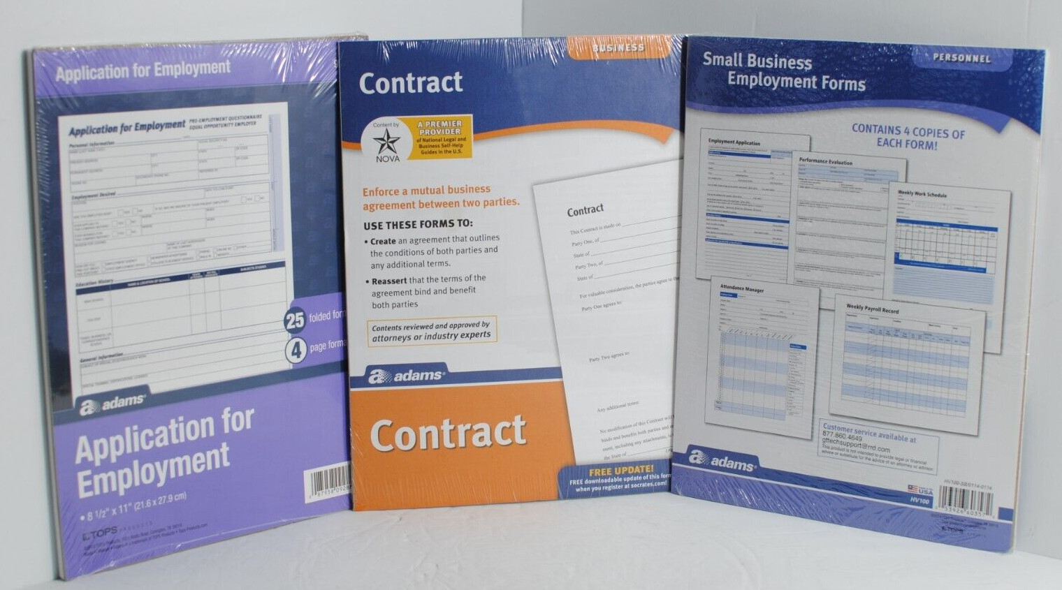 Adams Application for Employment (25), Forms and Instructions Contracts Lot of 3
