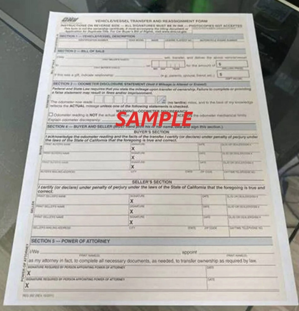 (50) CA Vehicle REG 262 FORMS California Bill Of Sale BOS Transfer Reassignment