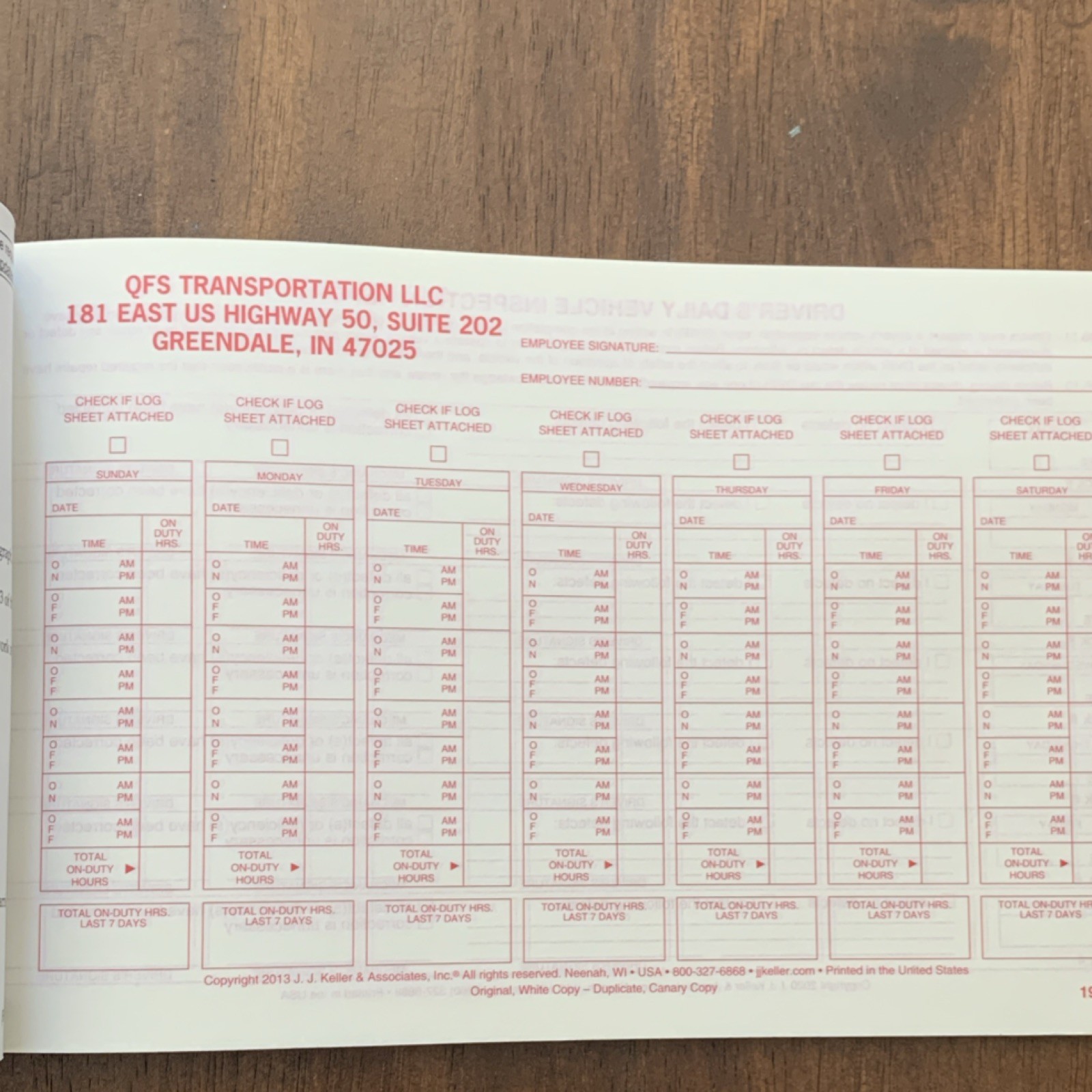 J. J. Keller Driver’s Time Record Book 9056 (Rev. 8/20) Duplicate Copy