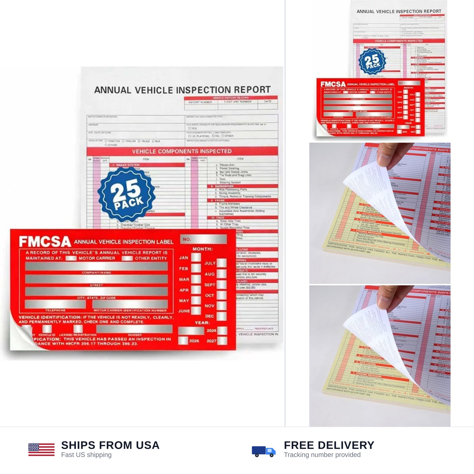 25Pack Inspection Forms and Stickers，Annual Vehicle Inspection Report，Annual …