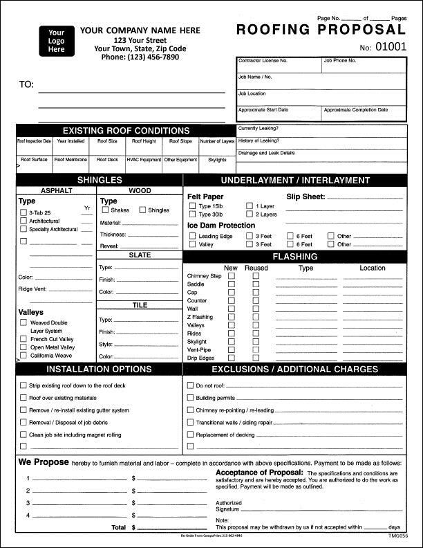 500 Roofing Contractor Proposal / 2 Part Carbonless / 8.5 x 11 / TMG056