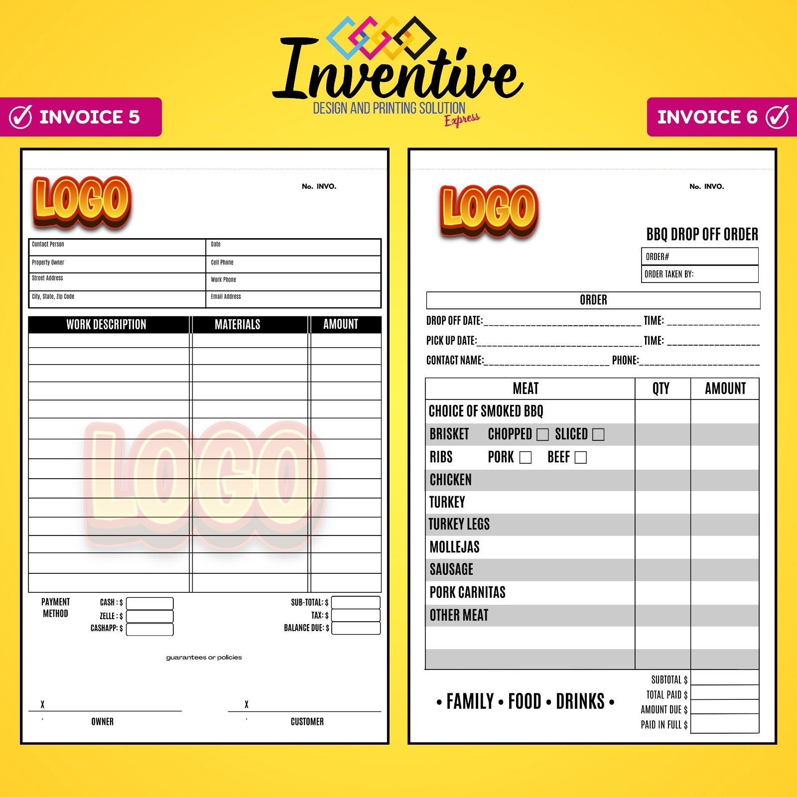 Custom sales notes/invoices for your business free design8.5×5.5″ passing paper.