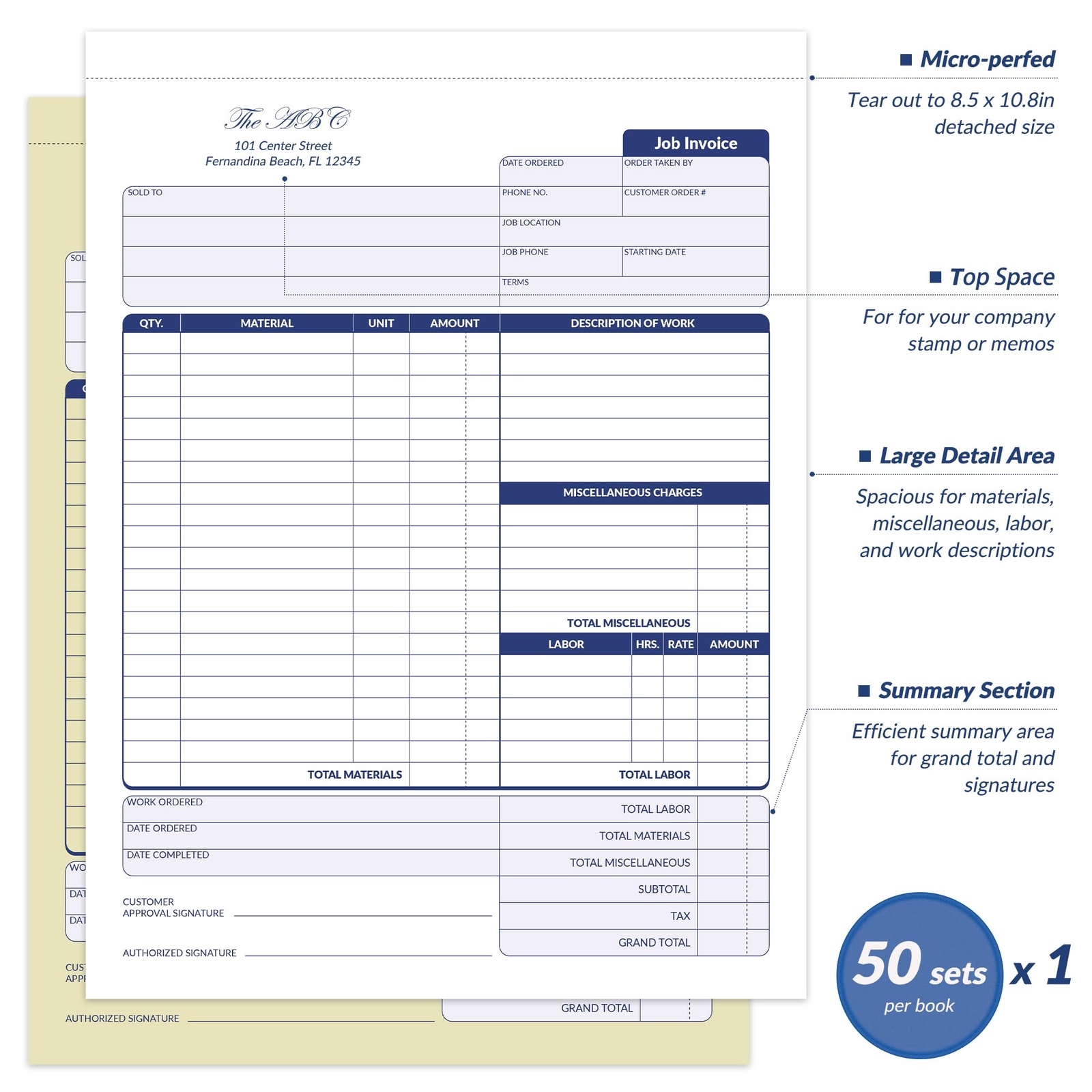 Job Work Order Forms Large Size Contractor Invoice Book 8-1/2 x 11-7/16 I