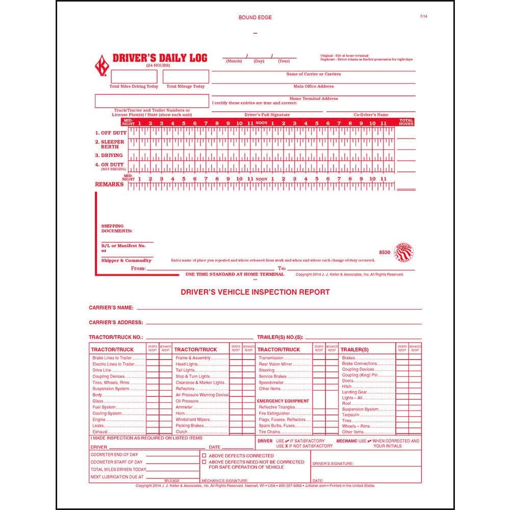 J. J. & Inc. 2-In-1 Driver Daily Log 5-Pk. Detailed Driver