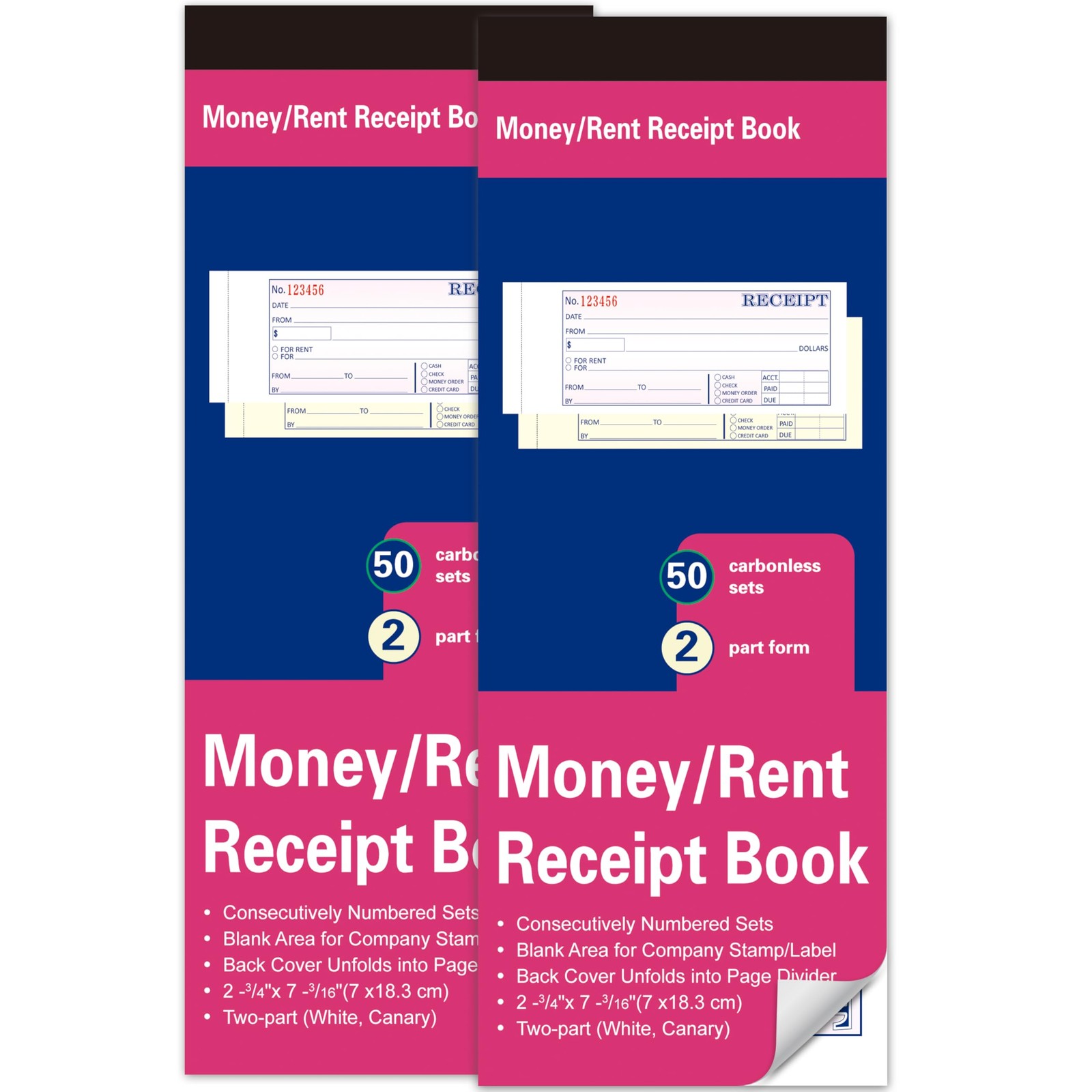 2 Packs Receipt Book,2.75×7.2 Inches 2 Part 2.75×7.2 inches