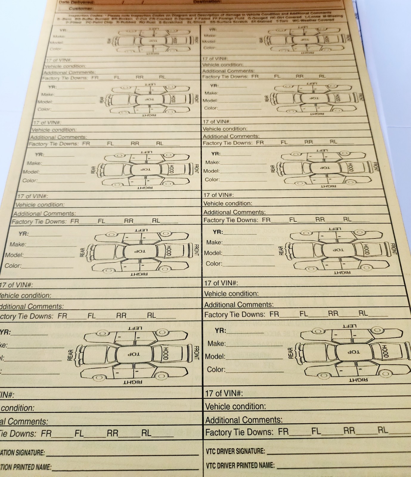 Vehicle Delivery Forms Lot Of 100 Unused Triplicate NCR VTC Transport Auto DWYY