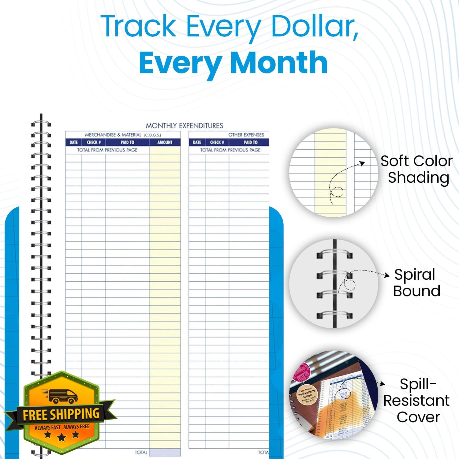Adams Monthly Bookkeeping Record Book – 8.5×11 Ledger – Undated