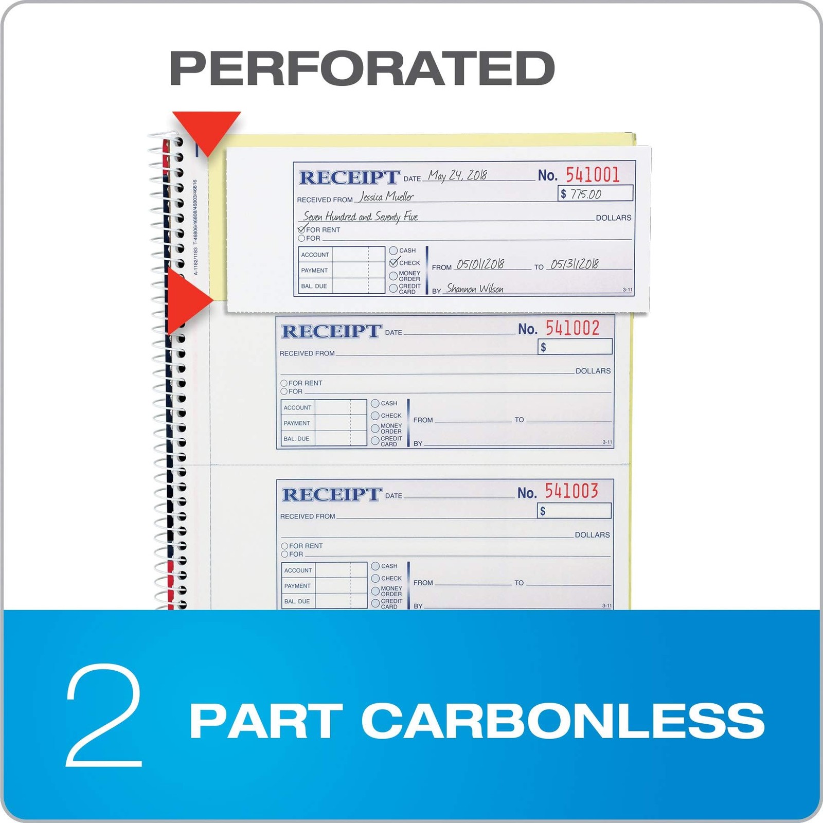 Adams Money and Rent Receipt 2-Part Carbonless Spiral Bound 200 Sets per Book