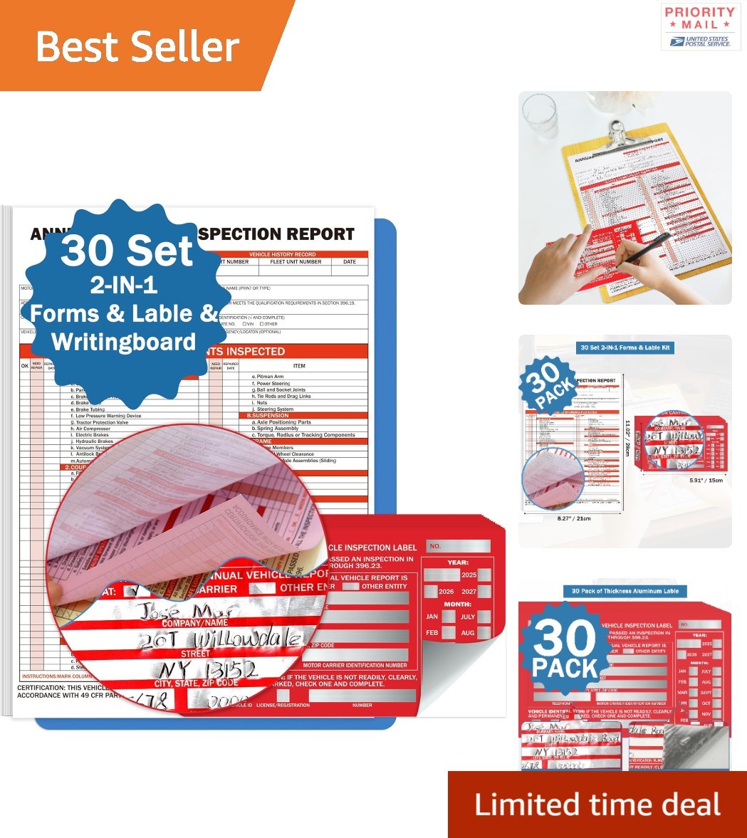 30 Set Vehicle Maintenance Inspection Forms With Weatherproof Aluminum Decals
