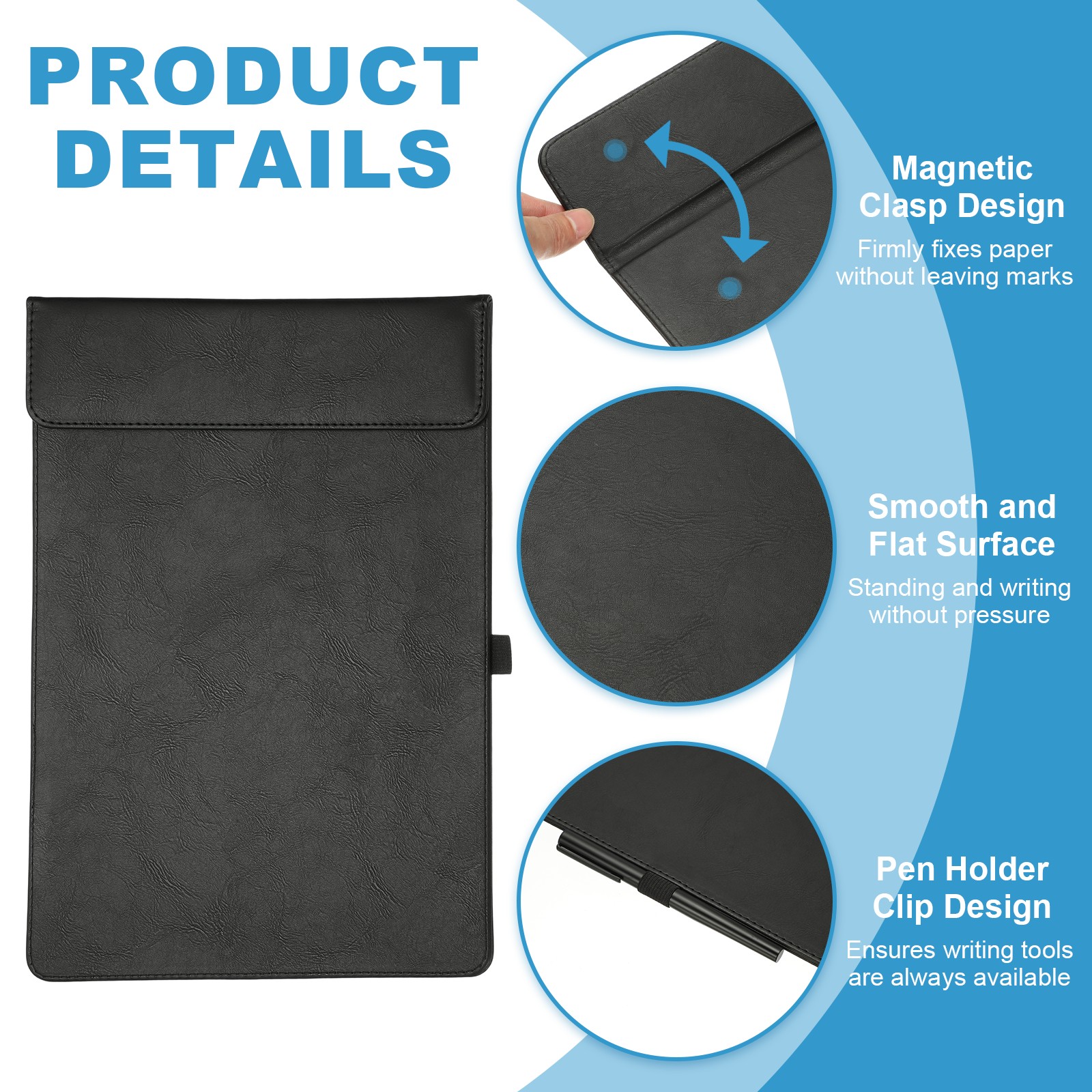 2 Pack Magnetic Leather Clipboard, 14″x9″ Clipboard with Pen Holder (Black)