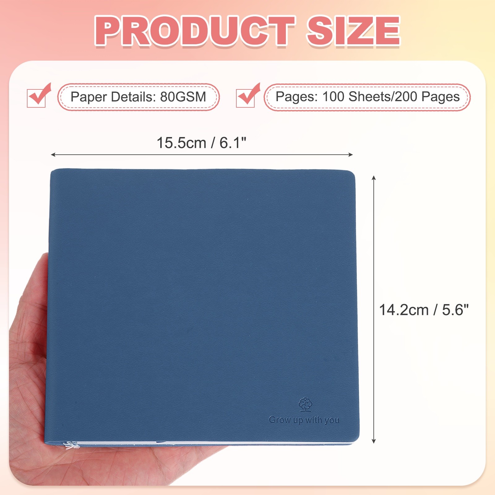 Pocket Notebook, 6.1×5.6 Inch Leather 80GSM 100 Sheets/200 Pages, Dark Blue