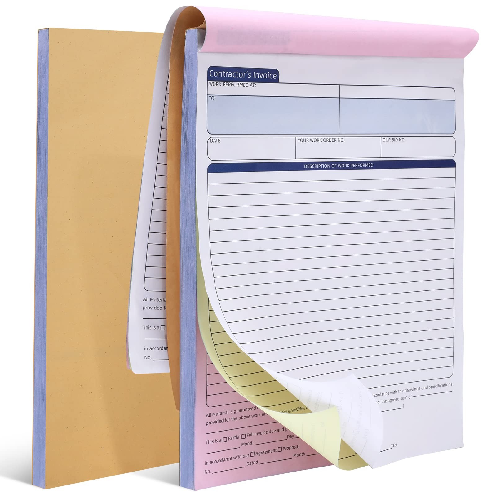 Crtiin 2 Pcs Contractors Invoice Book Carbonless Forms Receipt 8.5 x 11 Inch…