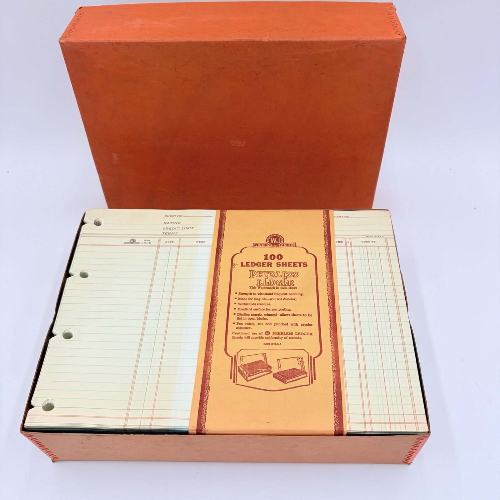 Vintage WILSON JONES Peerless LEDGER Sheets NOS 500 Ct Boxed Stationery