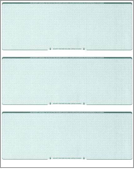 500 Blank Check Stock Paper – 3 on a Page Business – Green Diamond