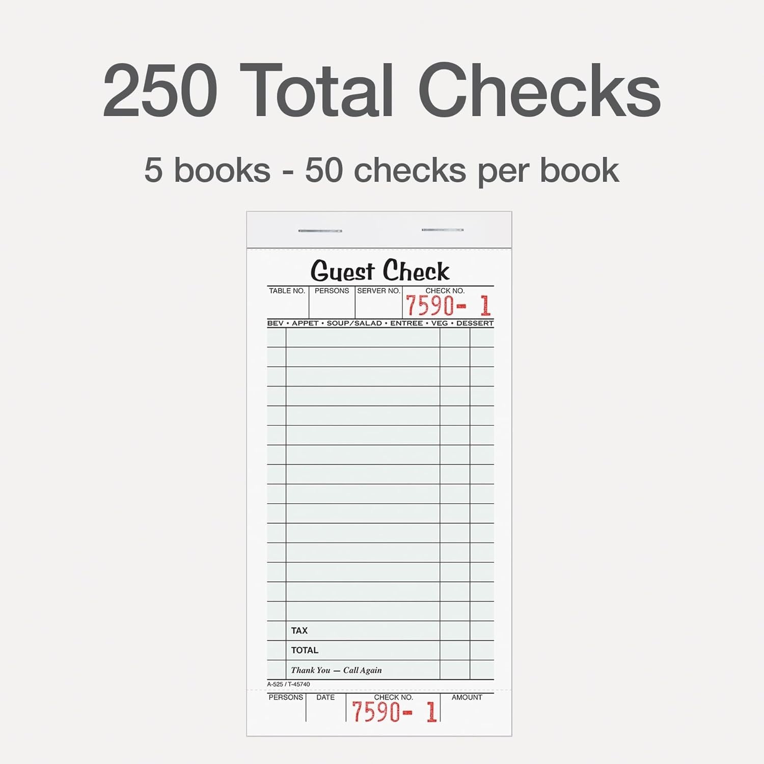 Guest Check Pads, Single Part, Perforated, White, 3-2/5″ x 6-3/4 “, 50 Sheets…
