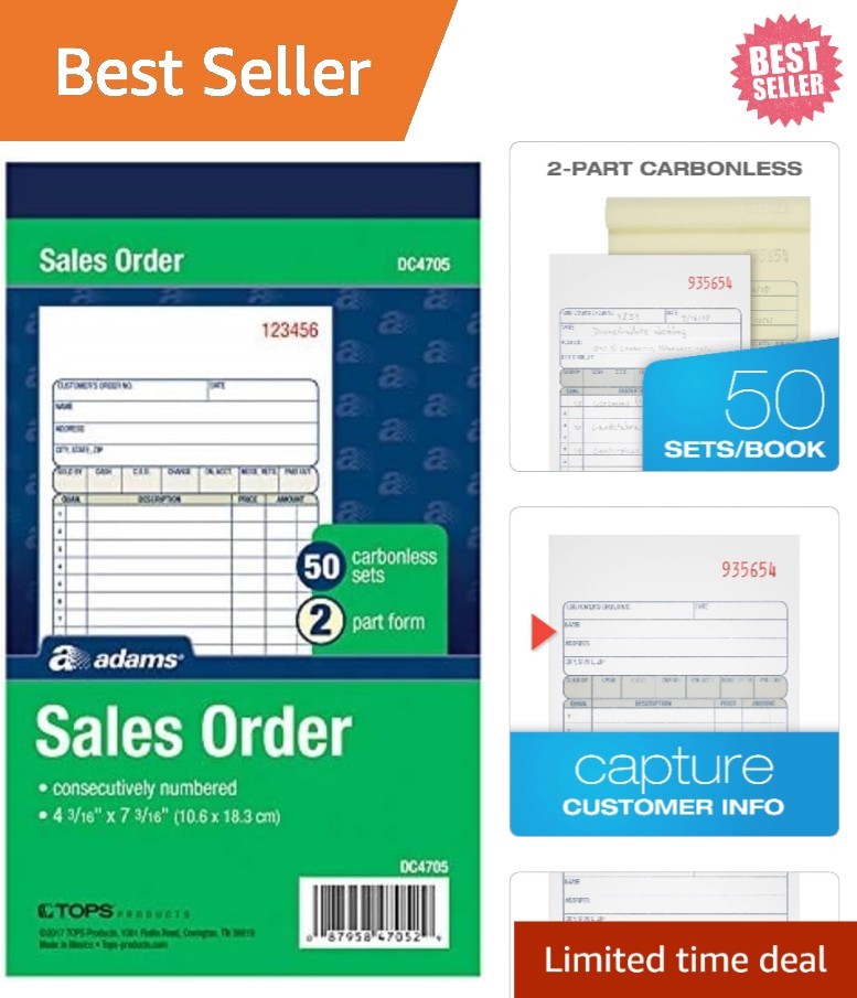 Sales Order Books, 2-Part, Carbonless, White/Canary, 4-3/16″ x 7-3/16″, Bound…