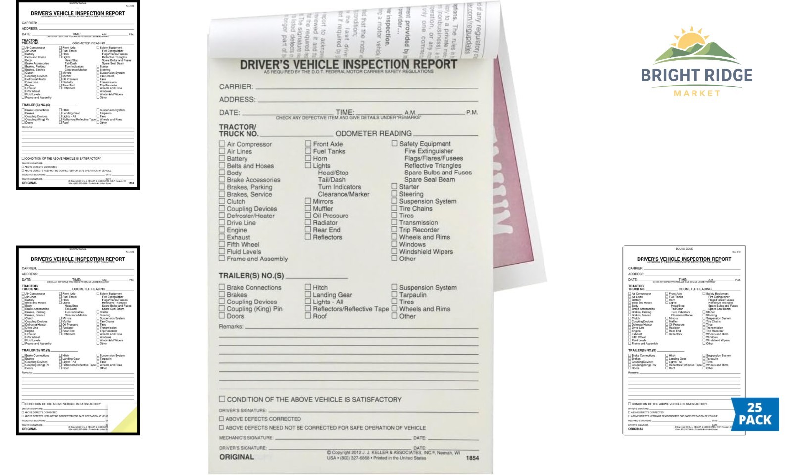 Vehicle Inspection Checklist Book, 25 Copies, 31 Sets of Forms, DOT Requirements