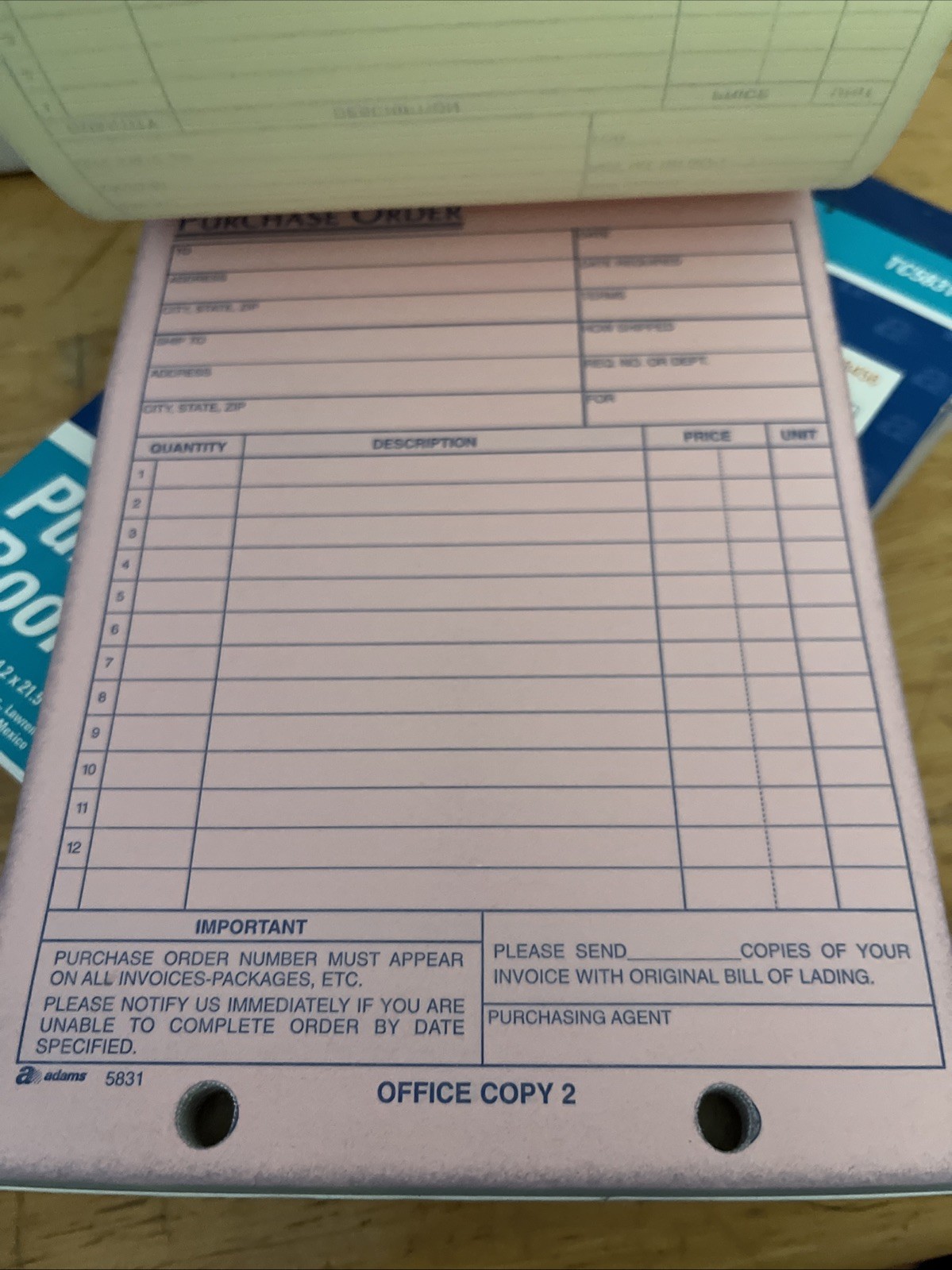Lot Of 4 Adams Purchase Order Form, 3-Part Books, 5.56″ x 8.44″, TC5831
