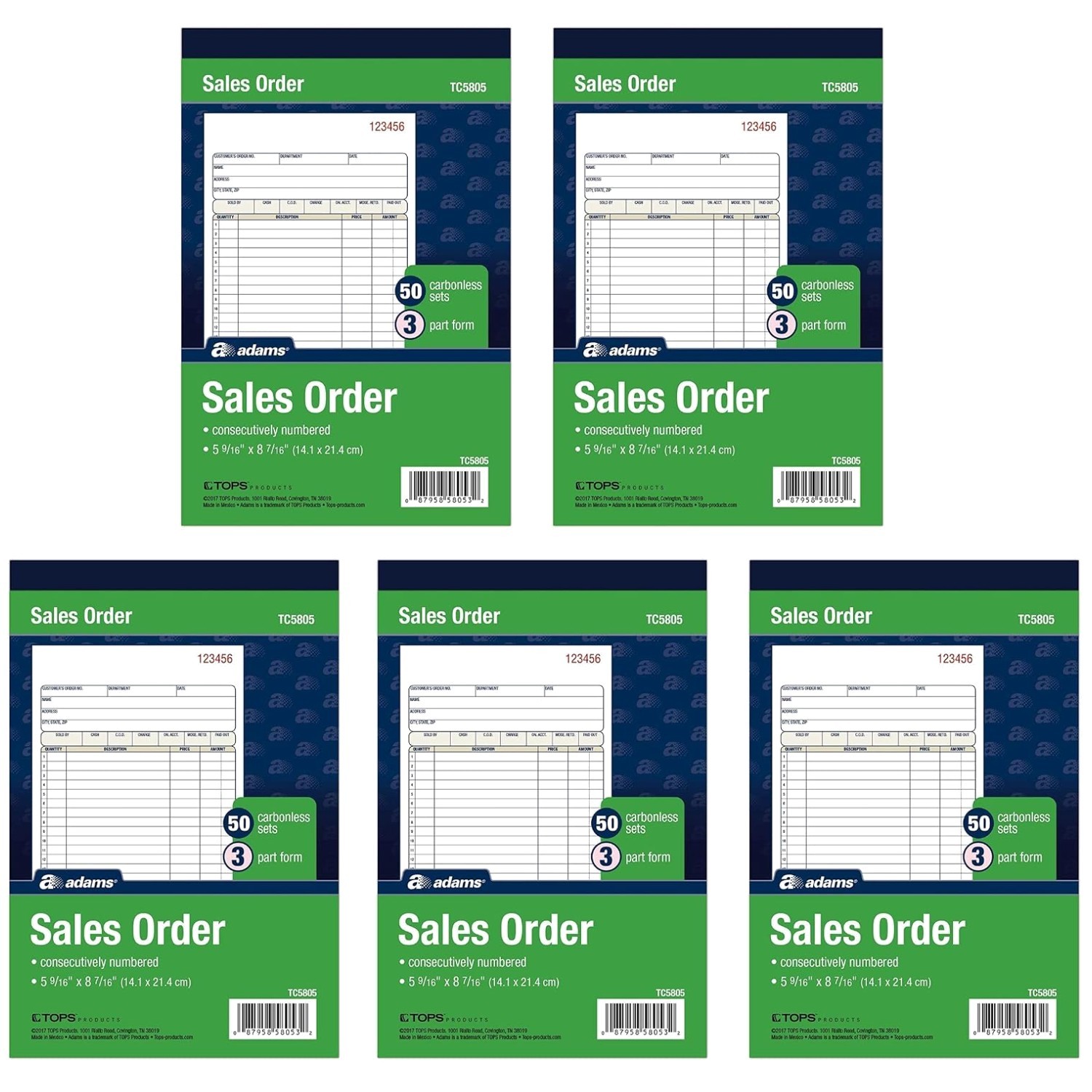 5-Book Bundle: Carbonless Sales Order Book, 250 Sets