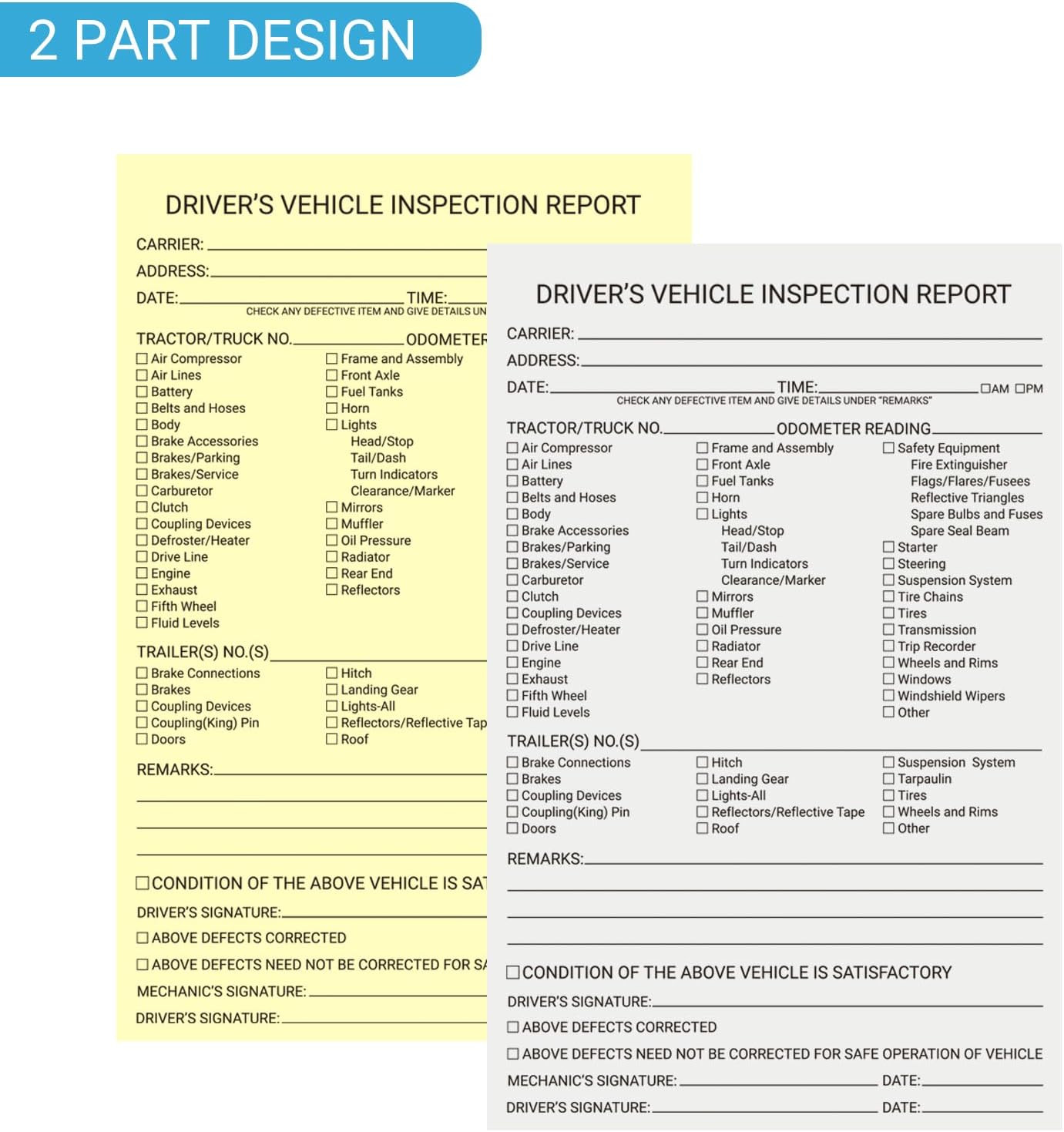 600 Sets Detailed Driver Daily Vehicle Inspection Report Book/Forms, 2 Part C…