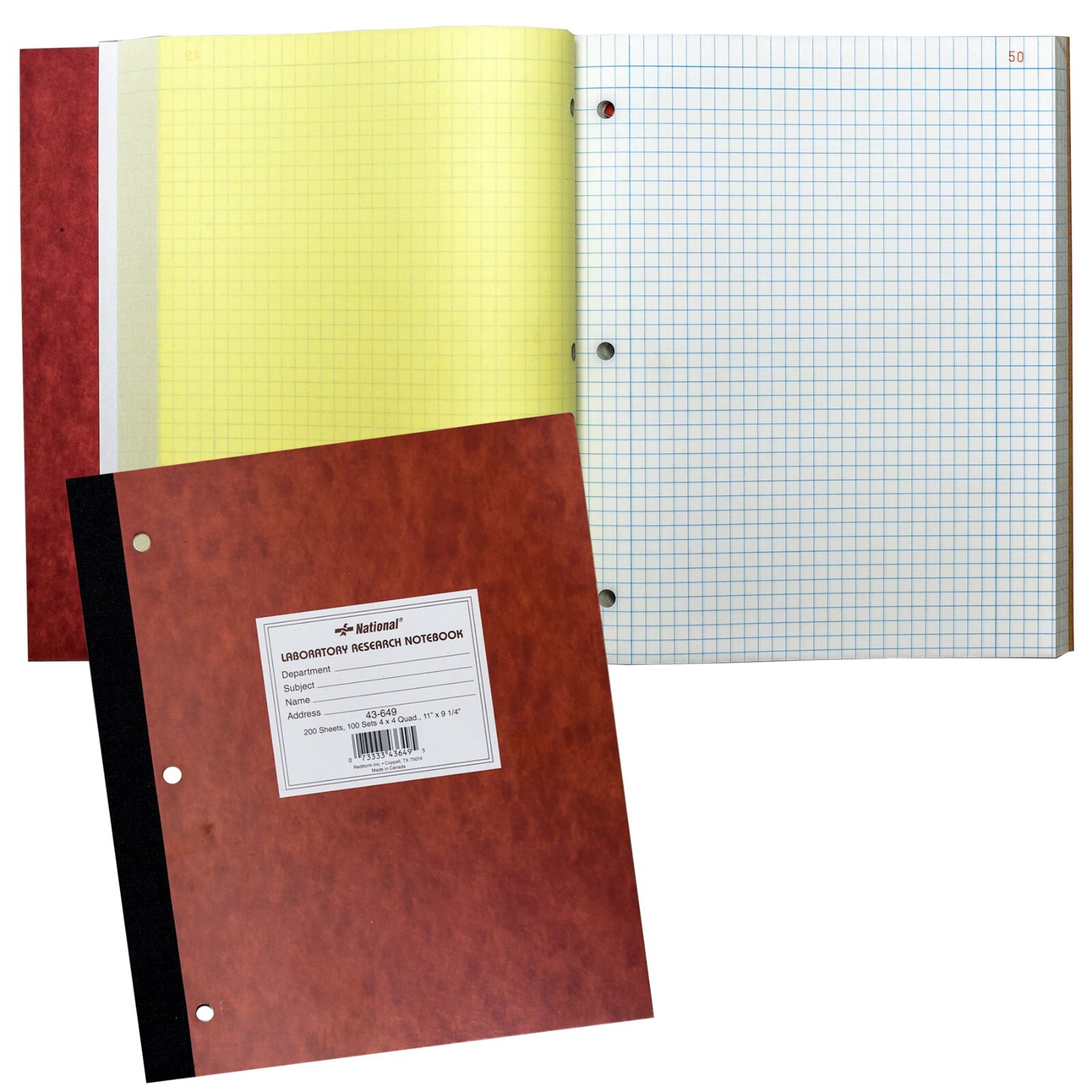 National Brand 43-649 Laboratory Research Notebook, 4 x 4 Quad Ruled, 9-1/4x 11″