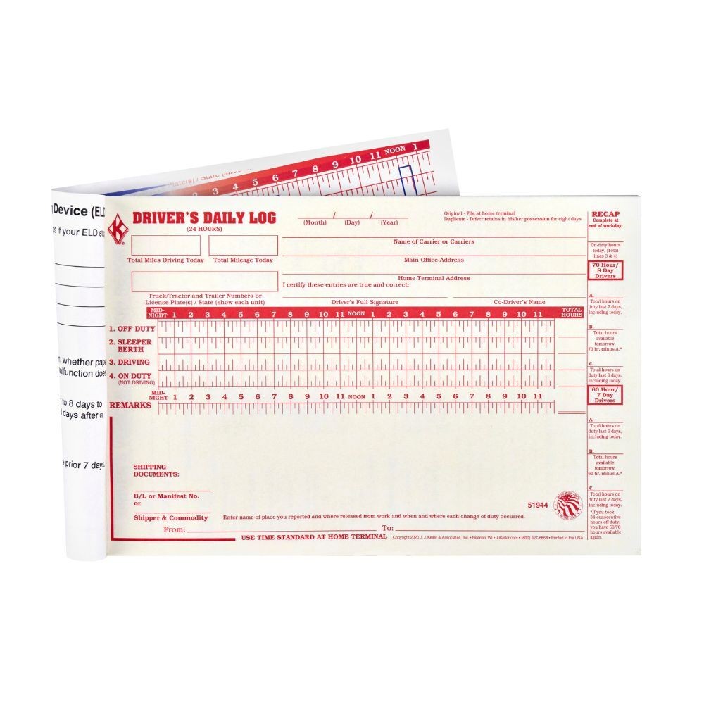 J. J. Keller ELD Backup Driver Log Book 10-pk., Detailed DVIR, Daily Recap,