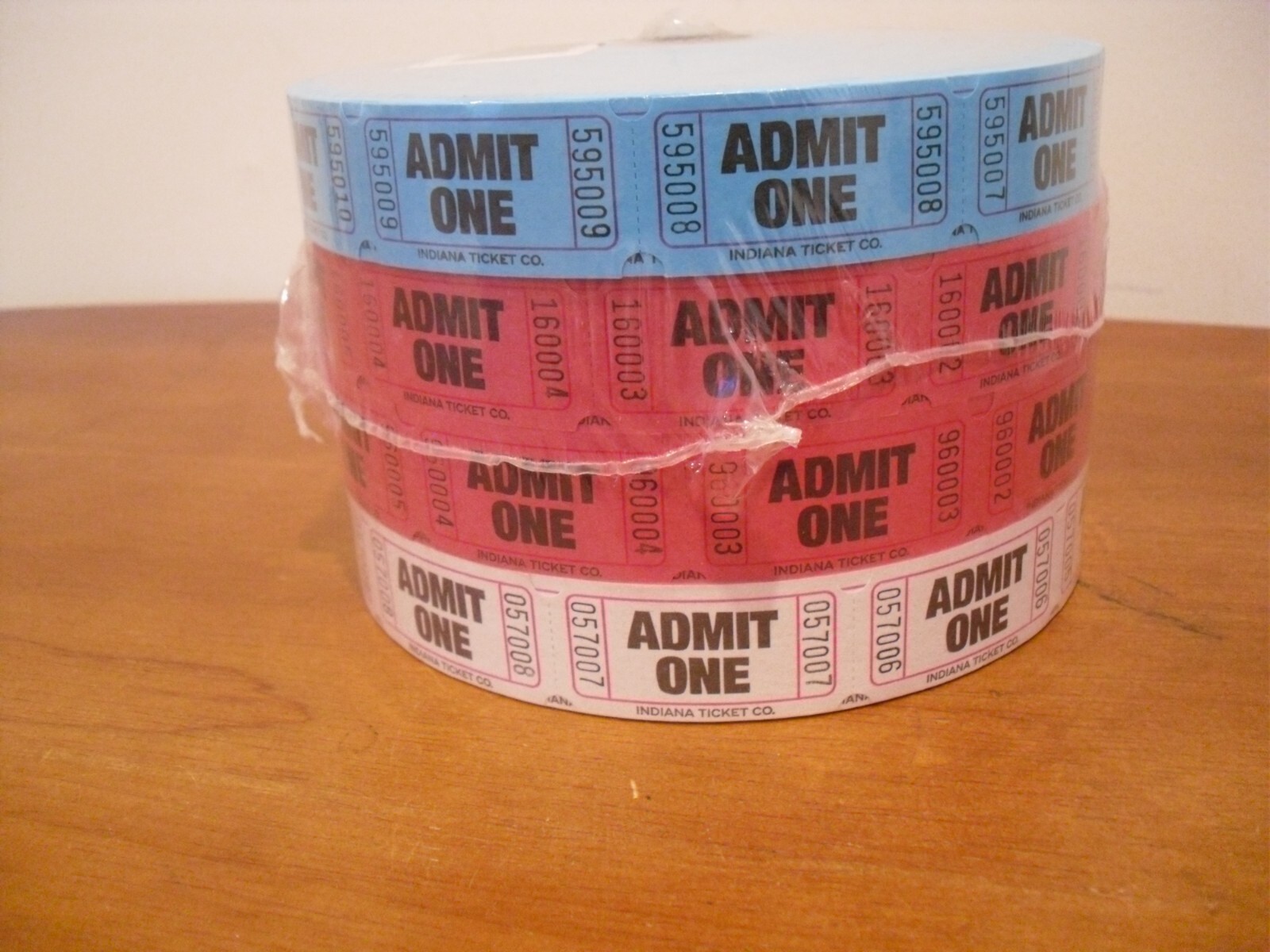 Admit-One Ticket Multi-USE-MULTI Pack 4 Rolls 2 Red 1 Blue 1 White 2000/Roll