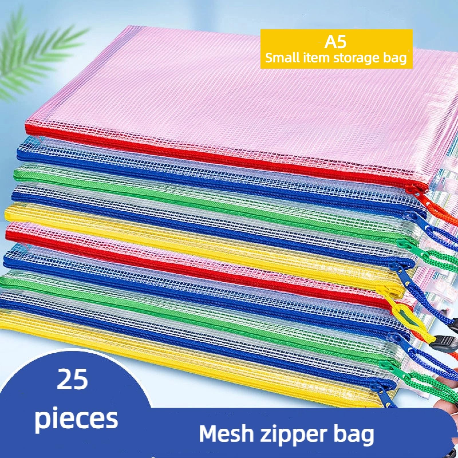 BQDDIEUR6 25-Piece Zippered Mesh Document A5 (25 9.33*6.89 inches), 5 Colors