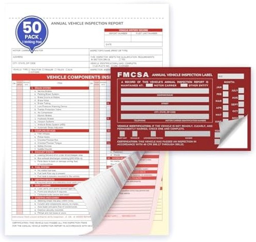 Annual Vehicle Inspection Record Kit – 3-Part NCR Forms (50 Sets) + High-Visi…