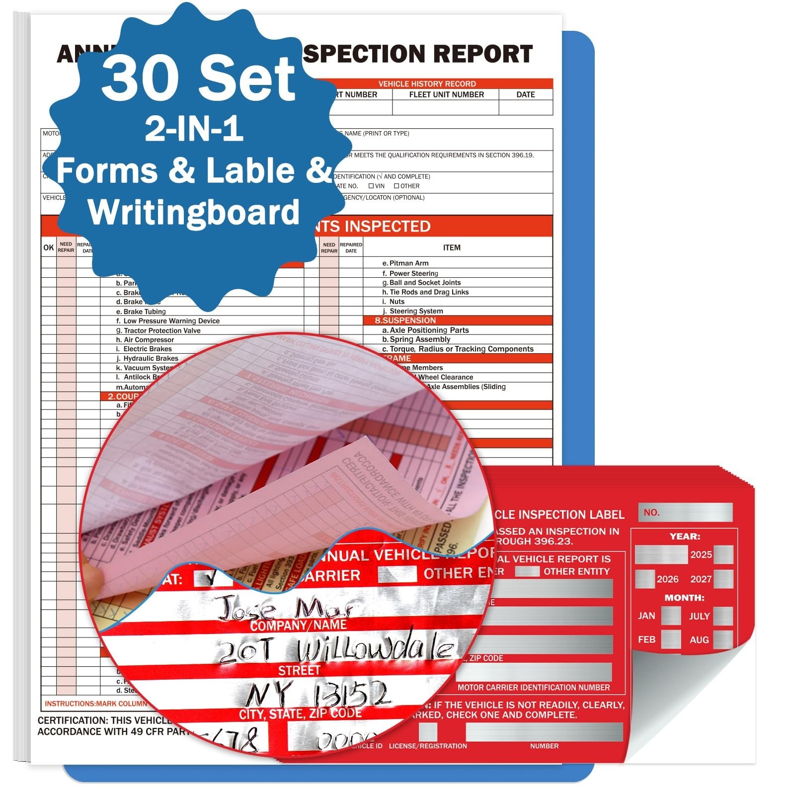 2 in 1 Organization Kit 30 Pack Carbonless Forms with Hardboard and Red Aluminum