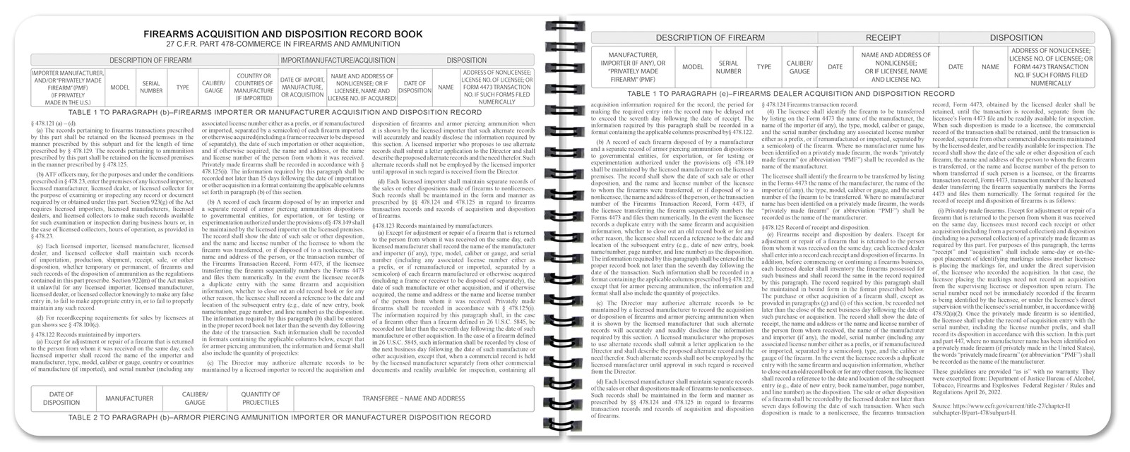BookFactory ATF Log Book/Firearms Acquisition & Disposition Record 100 pages