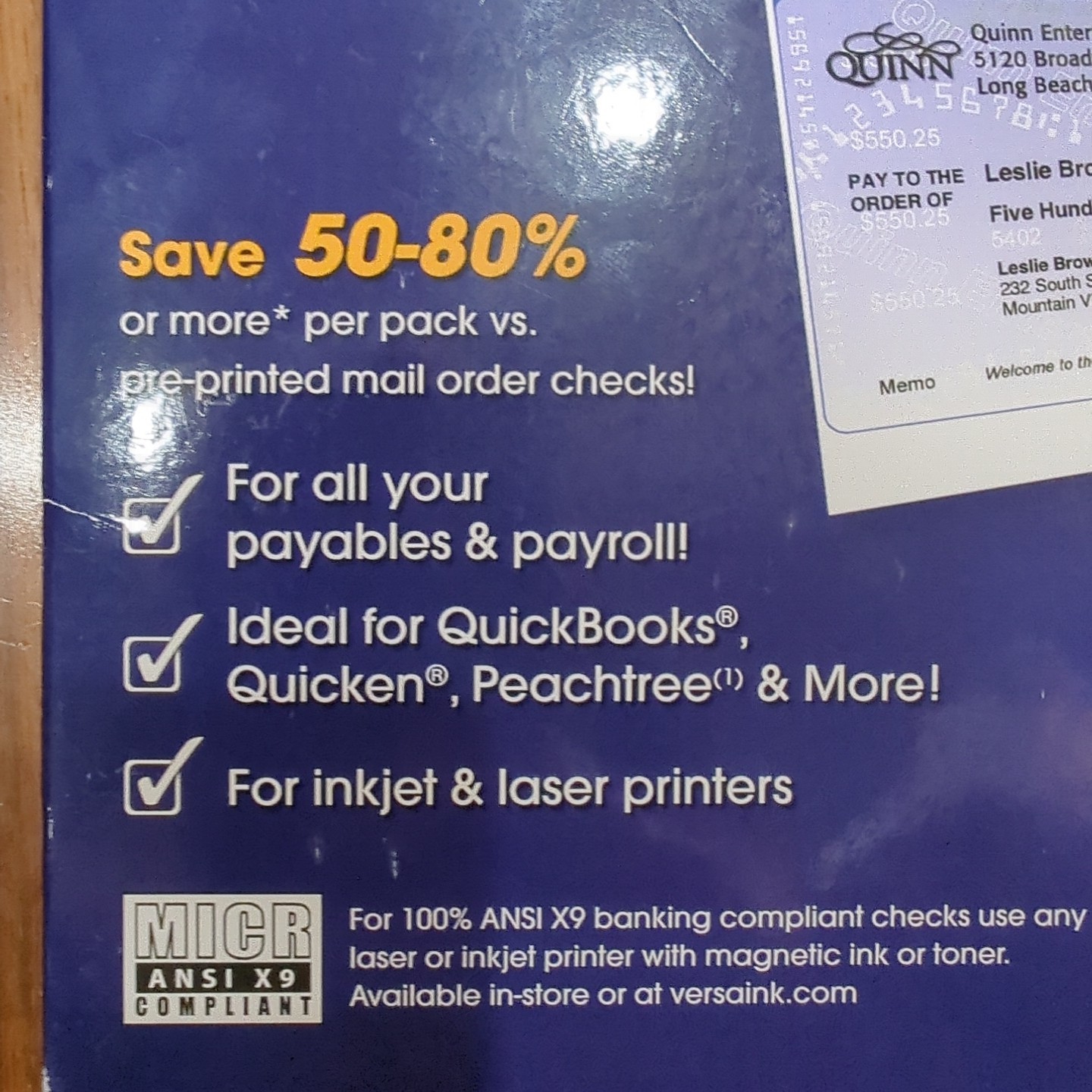 VersaCheck Security Checks – 250 Blue Blank Business Voucher Check on Bottom