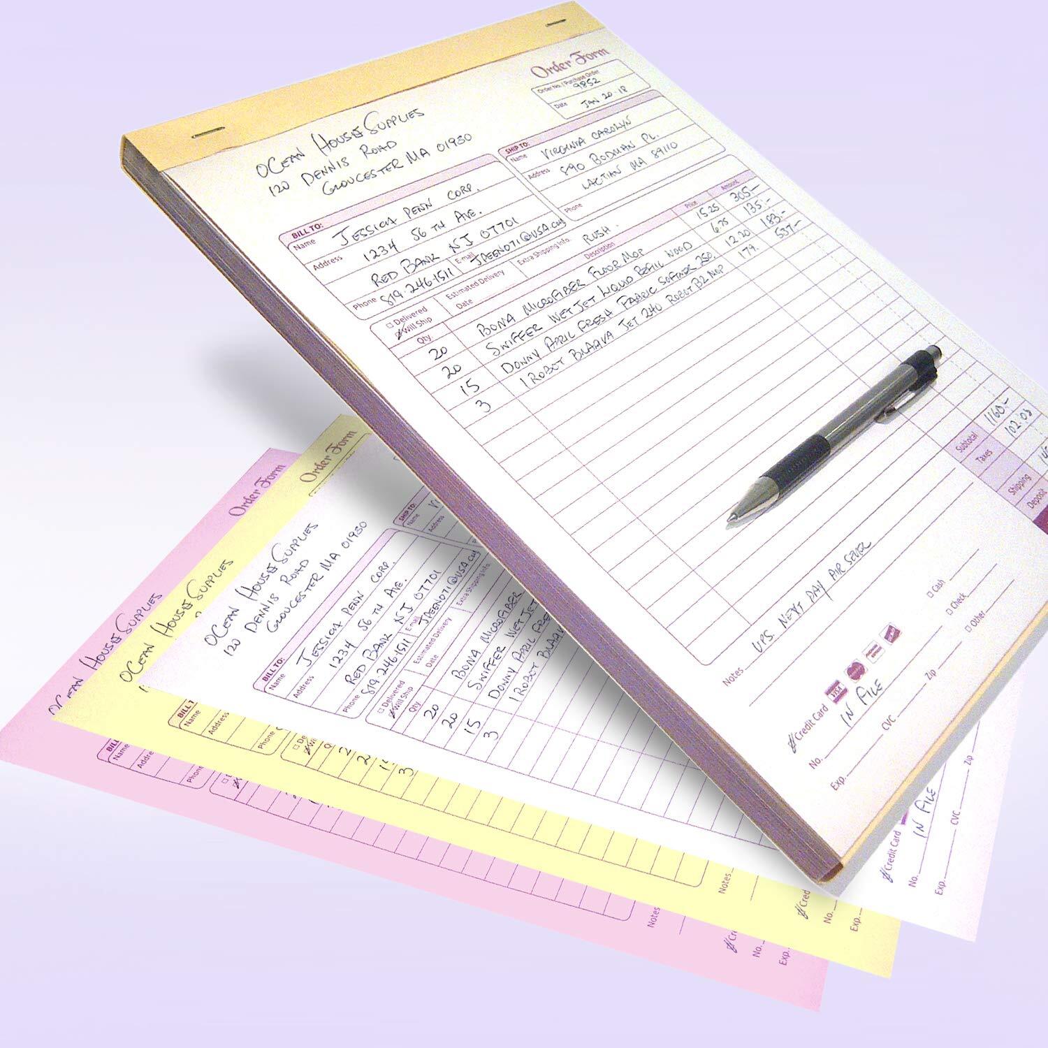 Carbonless NCR Order Forms Bound Wraparound Cover White/Canary & Pink from 5…