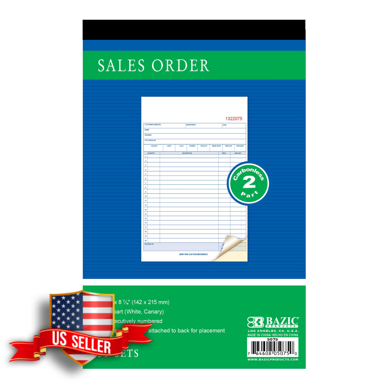BAZIC Sales Order Book 2-Part Carbonless 50 Sets White Canary Copy