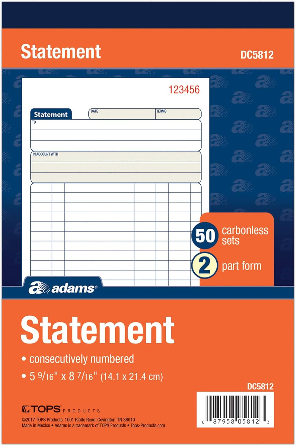 Tops Statement Book, 2-Part Carbonless, White/Canary, 5-9/16 X 8-7/16 Inches, 5